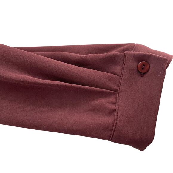 Anthropologie Maeve Eva Faux Wrap Drape Front Blouse Burgundy Mauve Size 6 - Picture 3 of 7